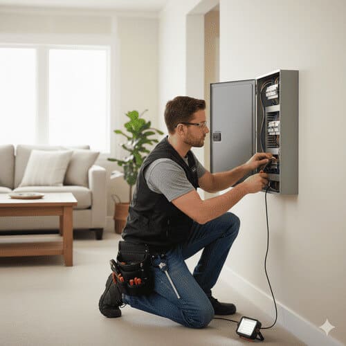 Electricista en Capital Federal trabajando en una instalación eléctrica